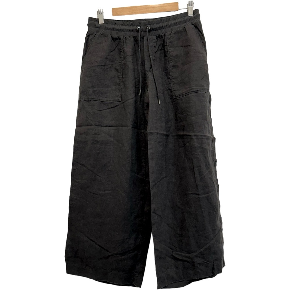 Athleta pants adult 10 tall gray charcoal linen wide leg pull on pockets women